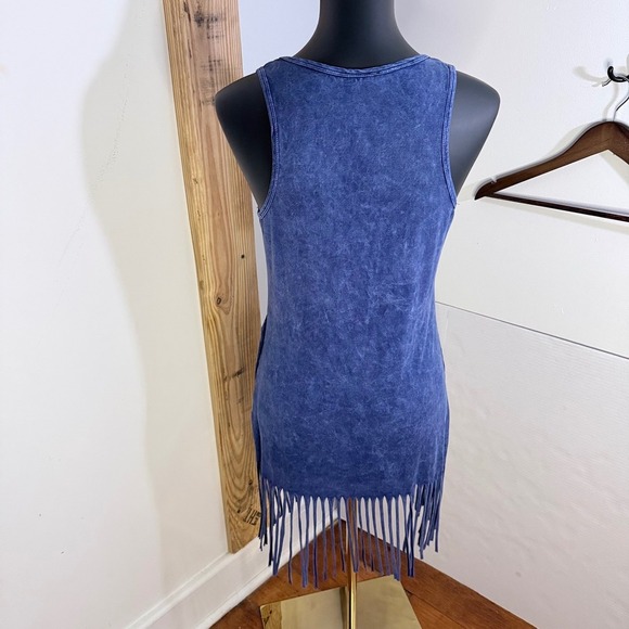 Vocal Blue Studded Fringe Tank Dress Live to Ride Motorcycle Graphic Size L USA - Picture 4 of 12